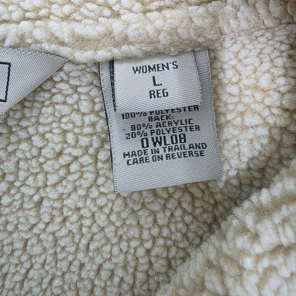 Vintage LL Bean Womens L Tan Suede Sherpa Lined Vest Snap Front Collar Classic - Picture 3 of 6